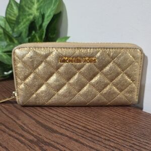 Michael Kors Gold Leather Quilted Continental Large Wallet